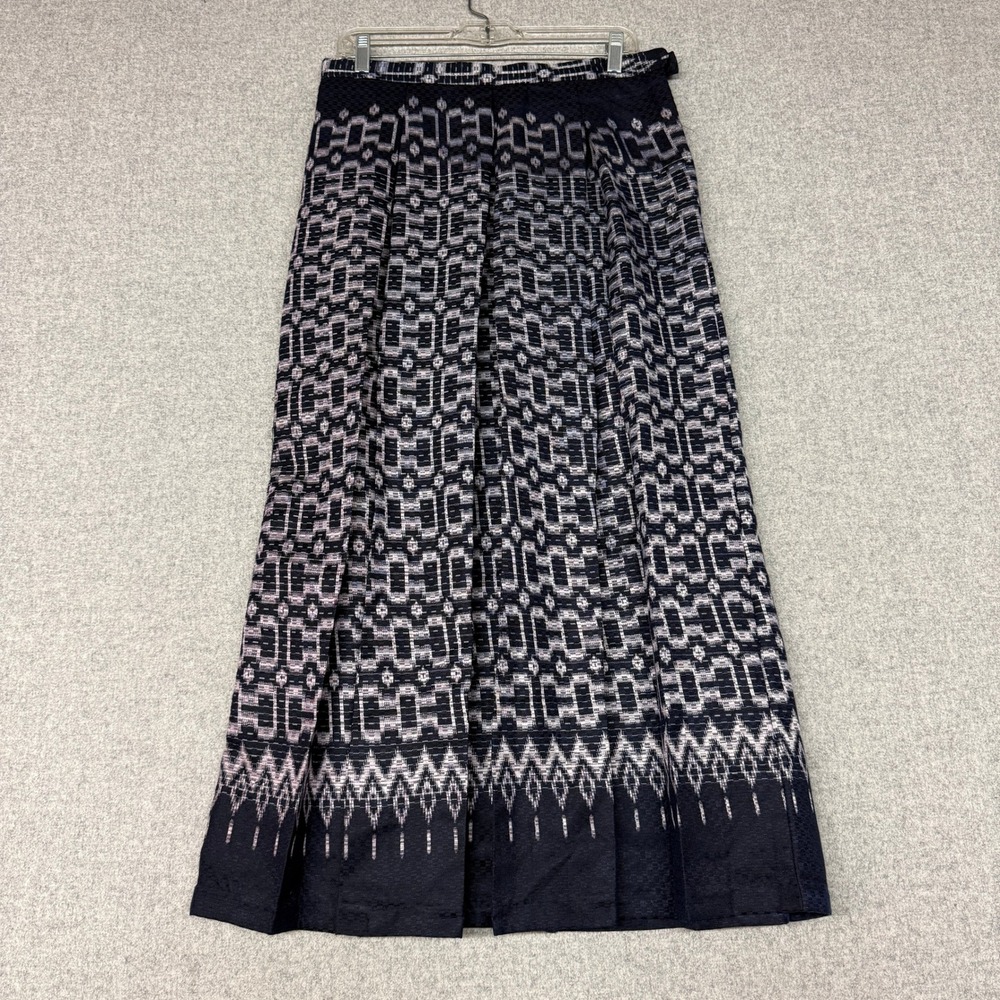 Unbranded | Maxi Skirt | Size 32 | Navy Blue | Geometric Ikat Print Pleated Boho